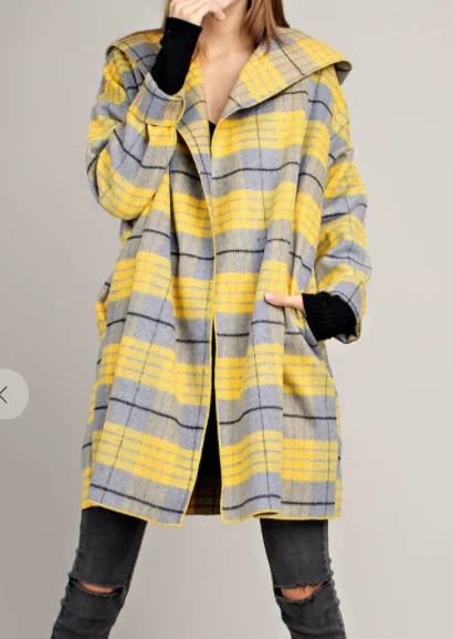 Women's Clothing Apparel Plaid Pocketed Hoodie Jacket