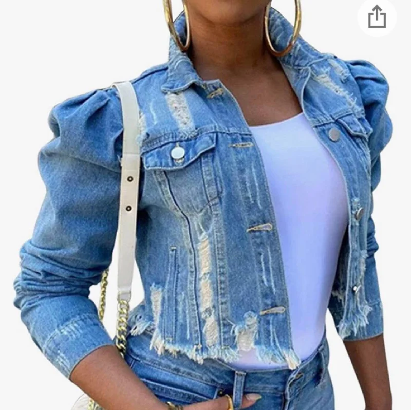 Free Spirited Fashion puff sleeve jean jacket $99