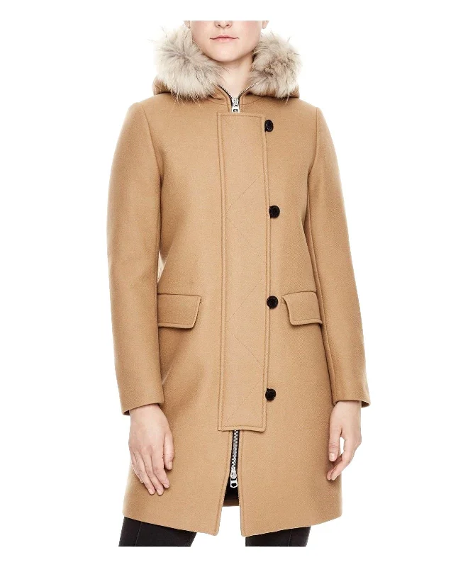 Women's Versatile Apparel Sandro Women's Camel Kurt Wool Coat Fur Trim Women's Hood