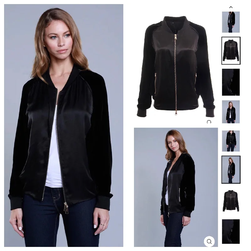 Fashionable Casual Tops Silk Velvet Bomber Jacket