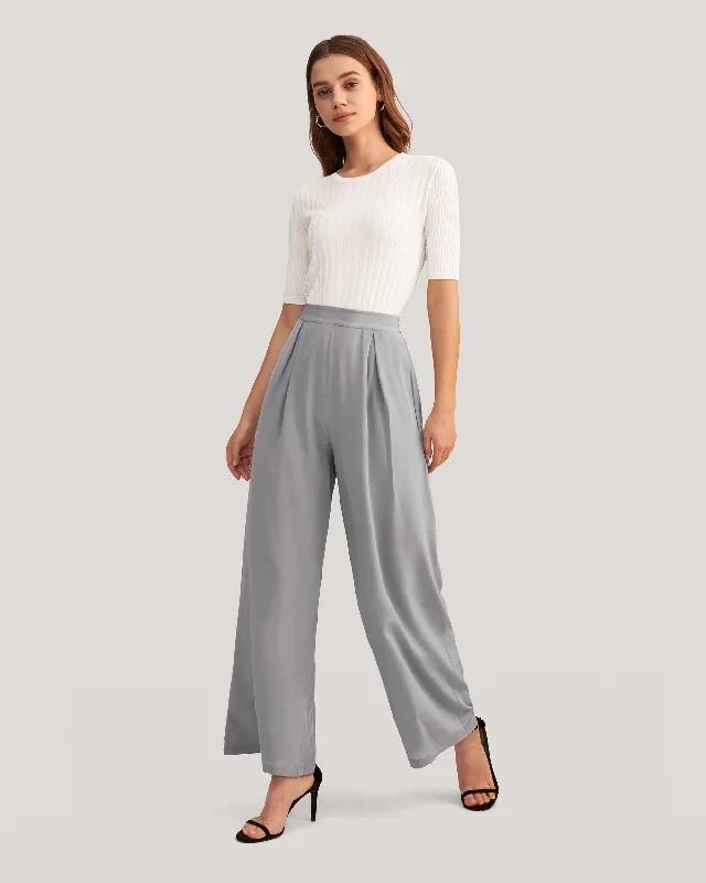 Top 10 Women's Online Clothing Stores Smooth Silk Wide Leg Cropped Pants Classy