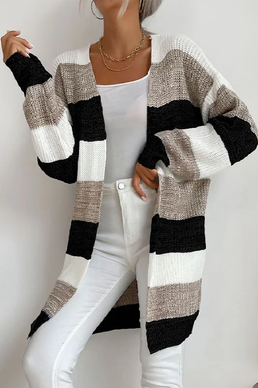 Colorful Clothing Neutral Celebration Striped Long Sleeve Duster Cardigan