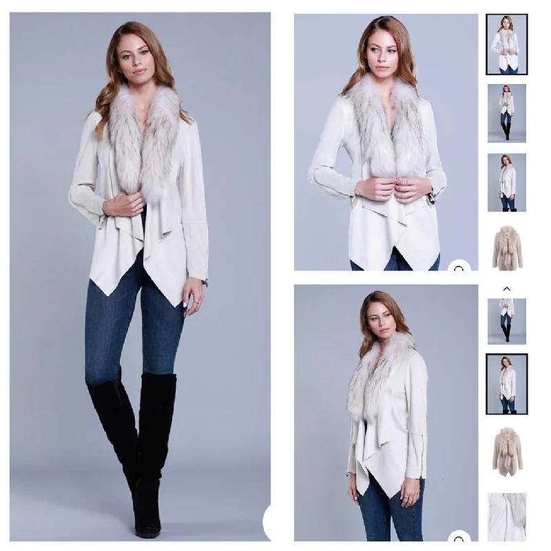 Versatile Women's Clothing for All Occasions Suede Jacket with Removable Raccoon Collar