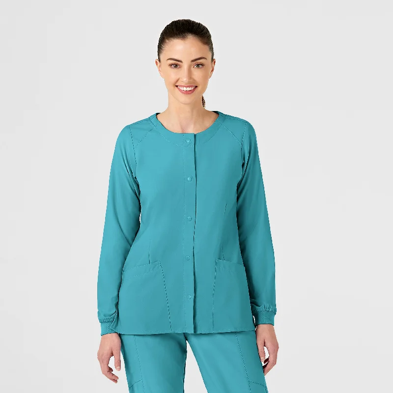 Sophisticated Style W123 Women's Crew Neck Warm Up Scrub Jacket - Teal Blue