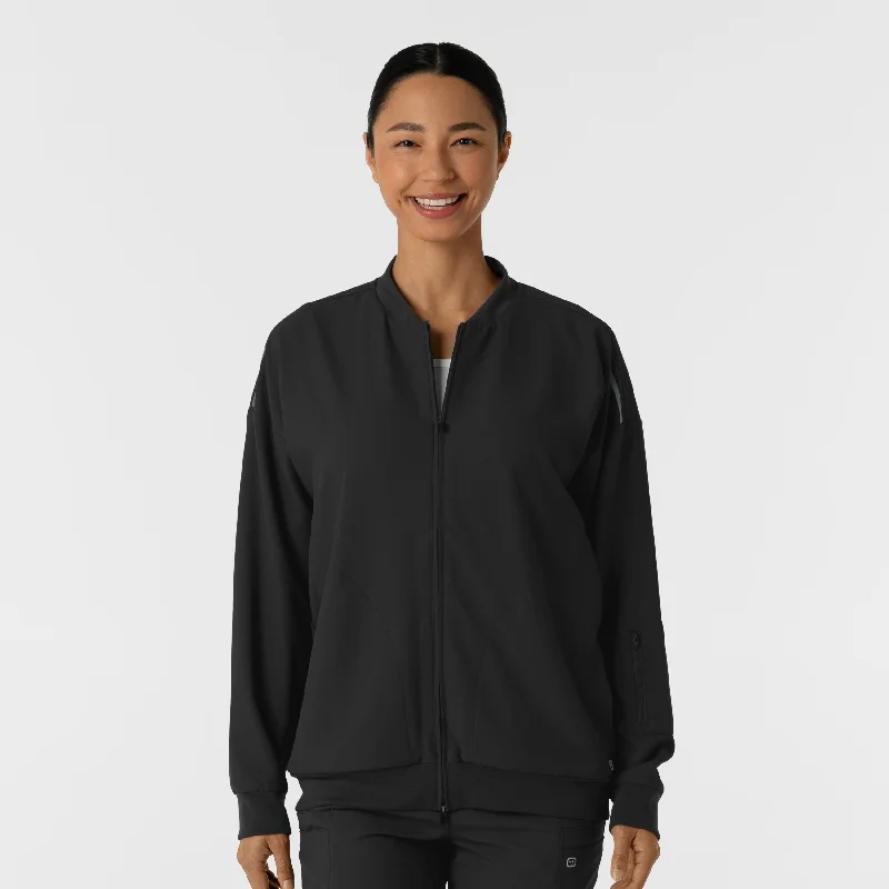 Casual Fashion Women's Bomber Scrub Jacket - Black