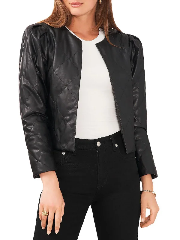 Women's Everyday Garments Womens Faux Leather Cropped Quilted Coat