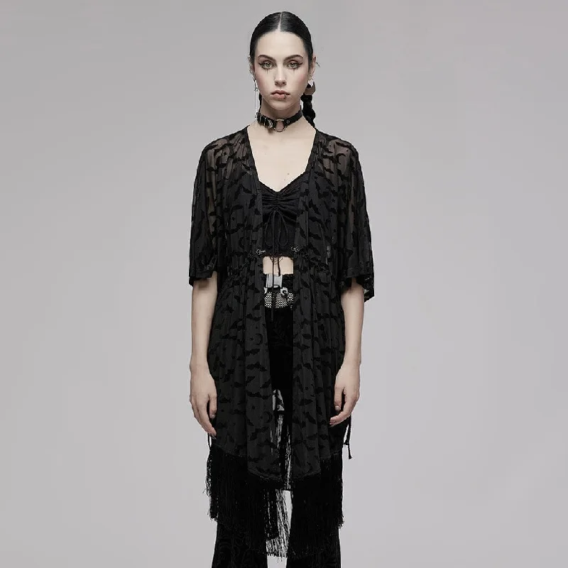 Women's Work Outfit For The Office Women's Gothic Bat Printed Half Sleeve Tassels Cape Coat