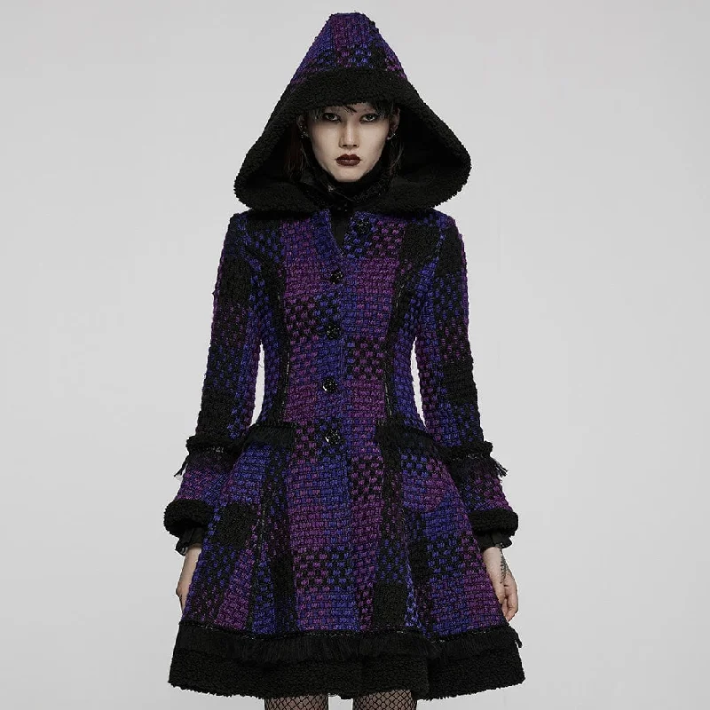 Contemporary Women's Clothing Women's Gothic Contrast Color Flare Sleeved Winter Coat with Hood