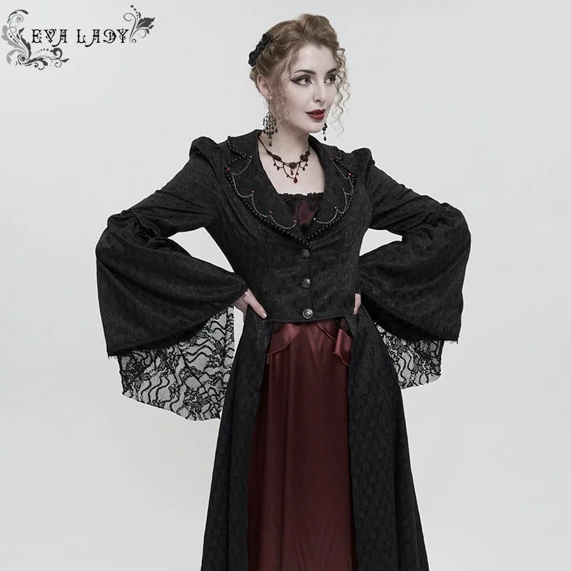 Women's Online Clothing Boutique Women's Gothic Flared Sleeved Beaded Long Coat