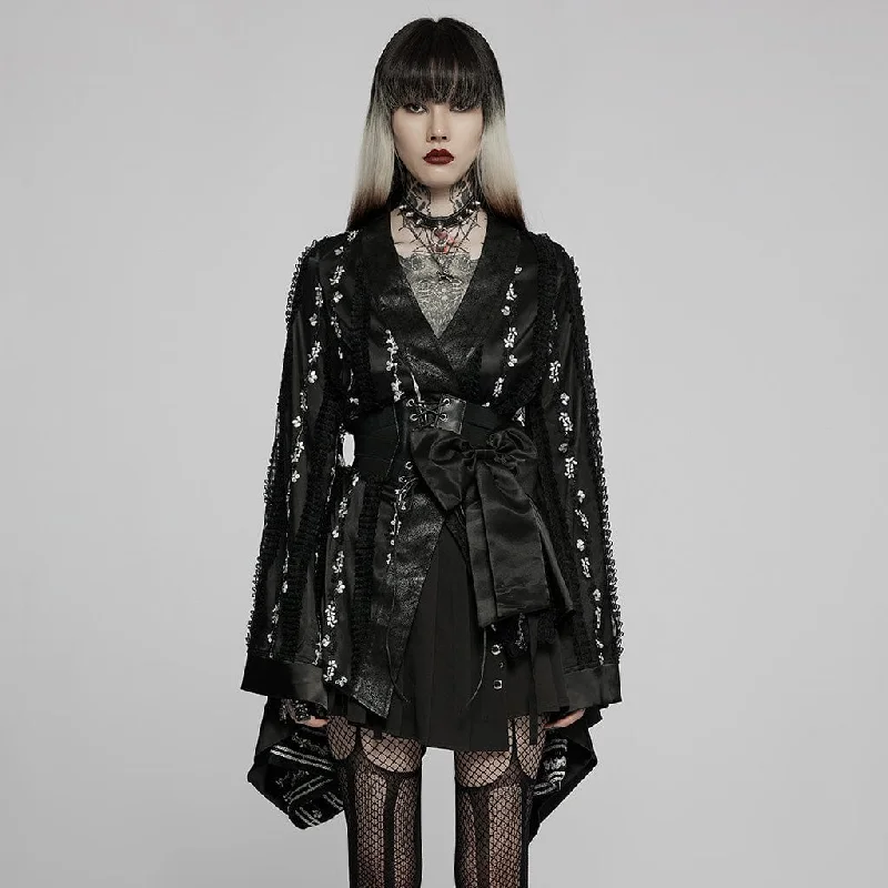 Chic Women's Clothing Women's Gothic Floral Lace Kimono Coat with Belt