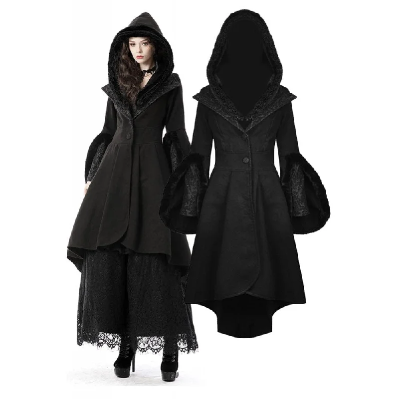 Women's Evening Wear Outfit DIL Women's Gothic High/Low Woolen Dovetail Coat with Hood