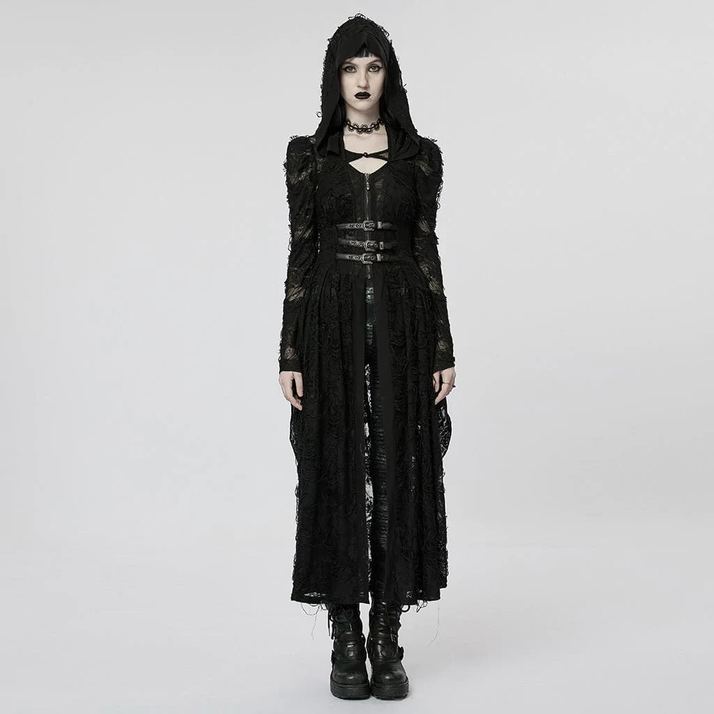 Chic & Cozy Apparel Women's Gothic Ripped Two-piece Coat with Hood