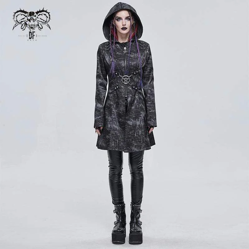 Affordable Luxury Women's Garments Women's Gothic Slim Fitted Strappy Coat with Hood