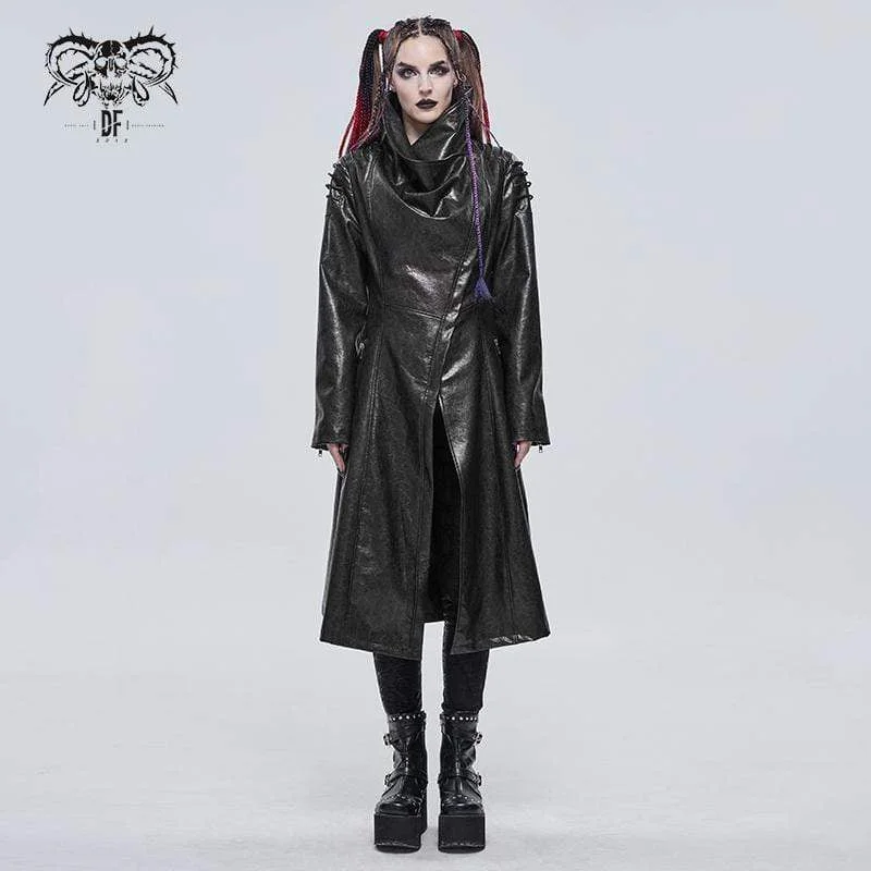 Women's Clothing Apparel Sets Women's Gothic Stand Collar Zipper Faux Leather Long Coat Black