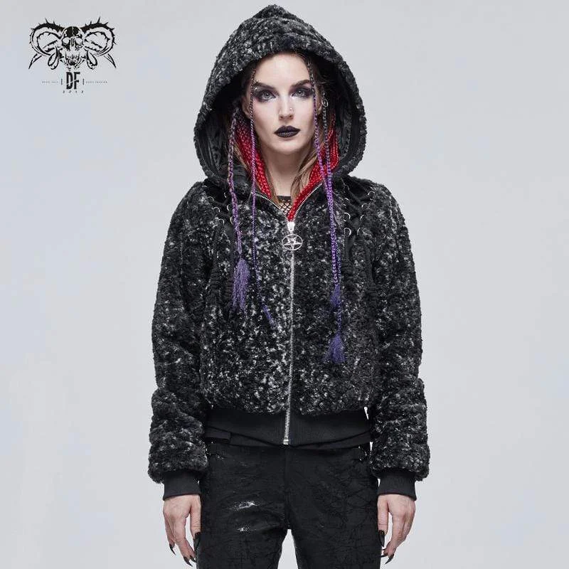 Women's Chic Outerwear Garments Women's Gothic Strappy Splice Short Coat with Hood