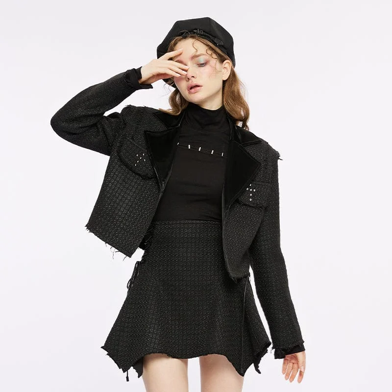 Trendy Street Style Clothing Women's Gothic Turn-down Collar Unedged Coat