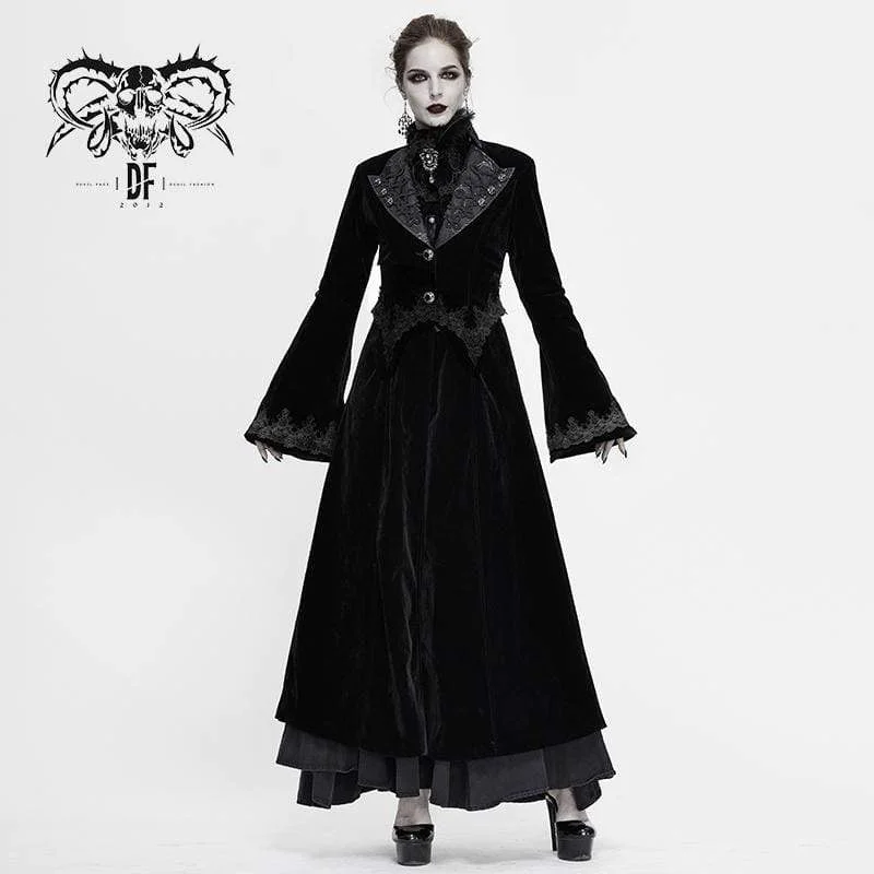 Premium Fashion Women's Gothic Velet Large Lapel Flare Sleeve Long Coats