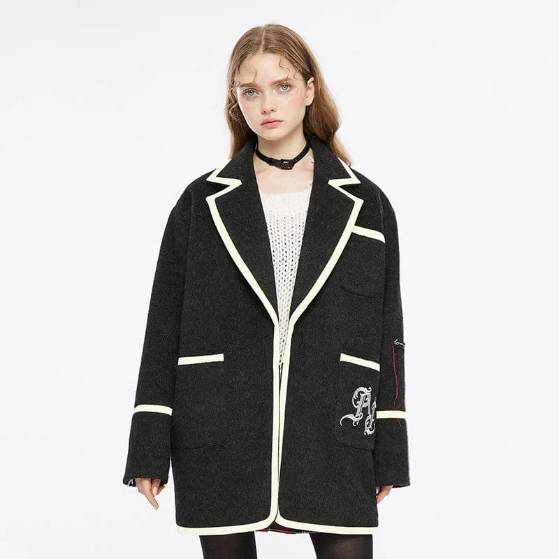 Women's Urban Fashion Women's Grunge Double Color Letter Embroidered Coat