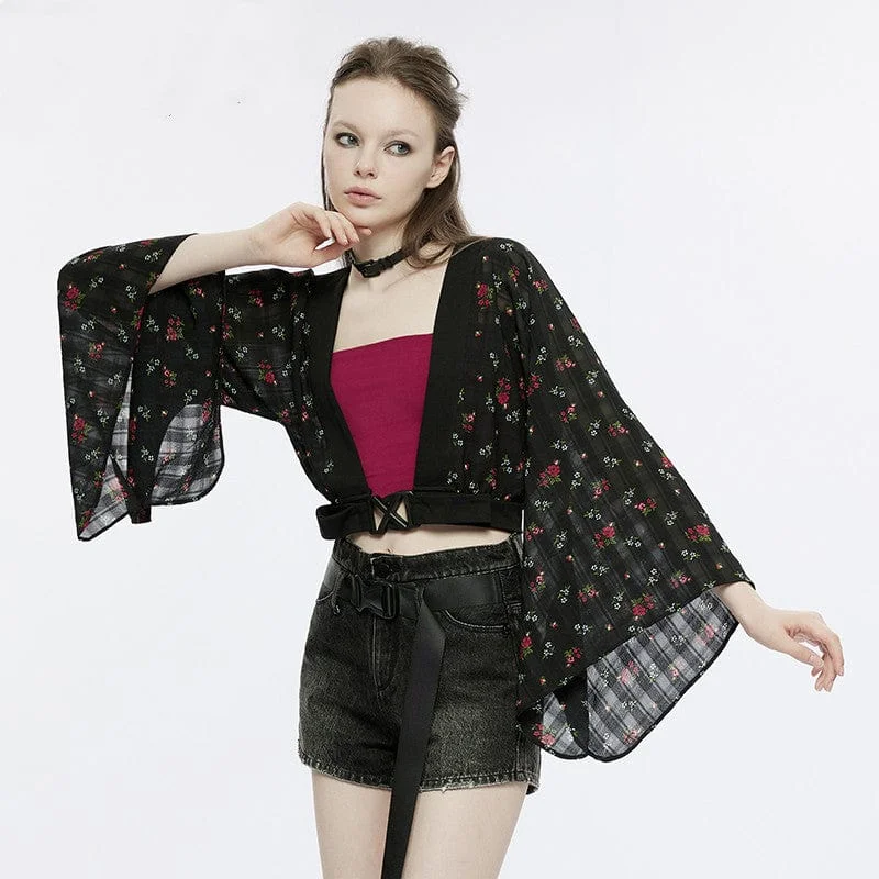 Outlet Clothing Women's Grunge Floral Chiffon Kimono Coat