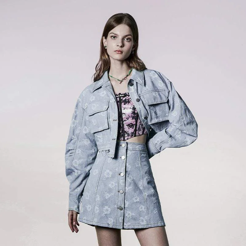 Women's Clothes And Apparel Sets Women's Grunge Puff Sleeved Denim Short Coat