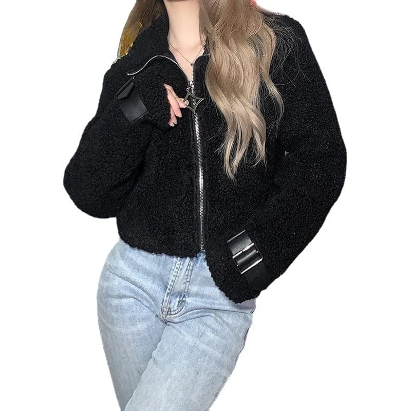 Women's Resort Attire Women's Grunge Turn-down Collar Buckles Sherpa Coat