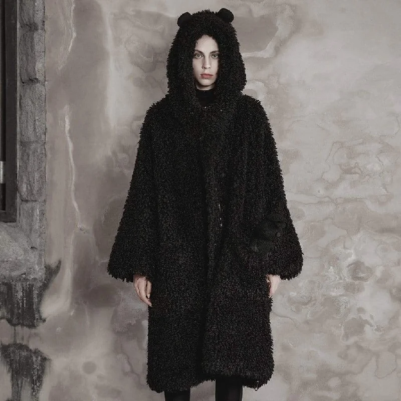 Vintage-Inspired Garments Women's Punk Polar Fleece Coat with Bear's Ears Hood