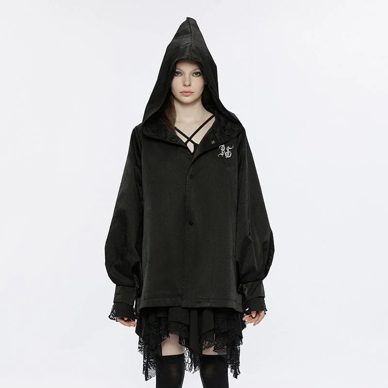 Eclectic Fashion Women's Punk Puff Sleeved Wizard Hood Coat with Belt