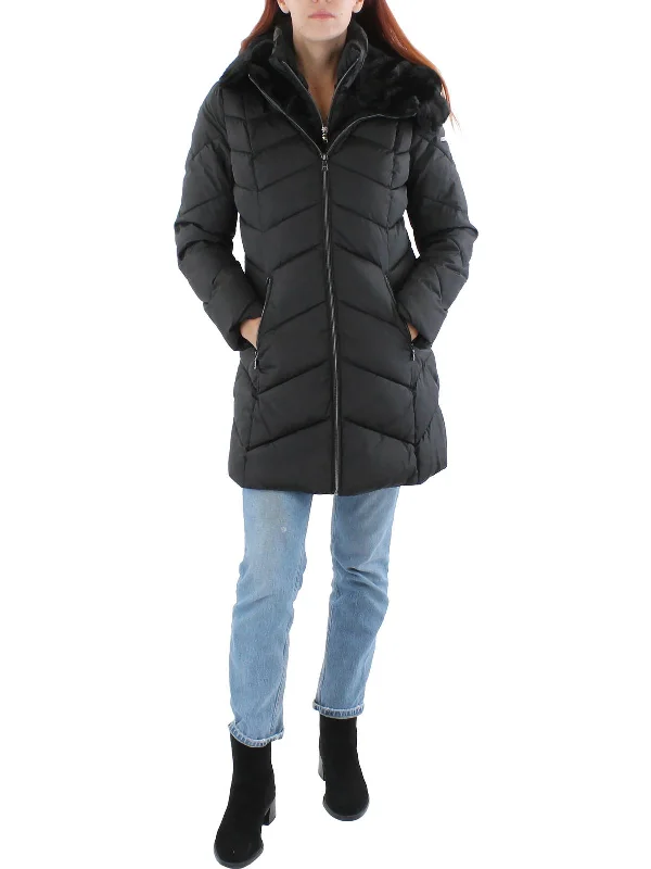 Comfortable Women's Outfits Womens Quilted Faux Fur Trim Puffer Jacket