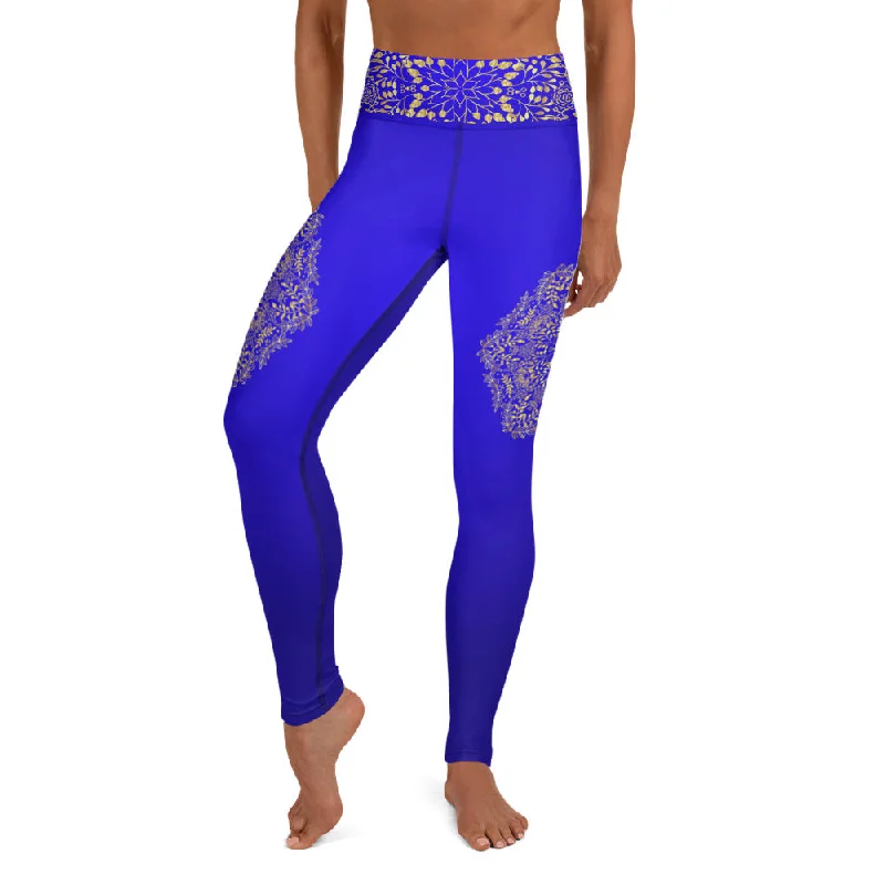 Elegant Clothing Blue & Gold Mandala High Waist Womens Yoga Leggings