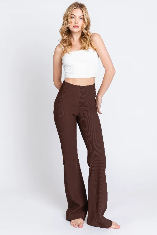 Stylish Savings Brown Ribbed Flared Leggings