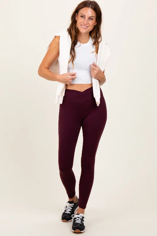 Charming Women's Holiday Apparel Burgundy Crossover Waistline Leggings