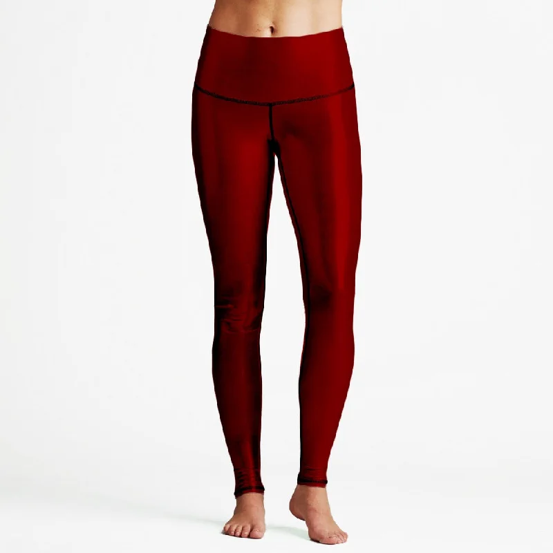 High End Fashion Deep Red Foil High Waist Womens Yoga Leggings