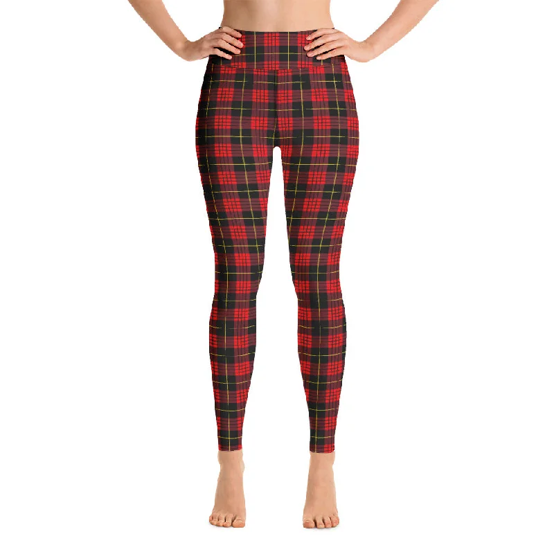 Women's Evening Wear Attire ELEVATED ESSENTIALS, BOOTY BOOSTING HIGH WAISTBAND LEGGING VINTAGE PLAID RED AND BLACK