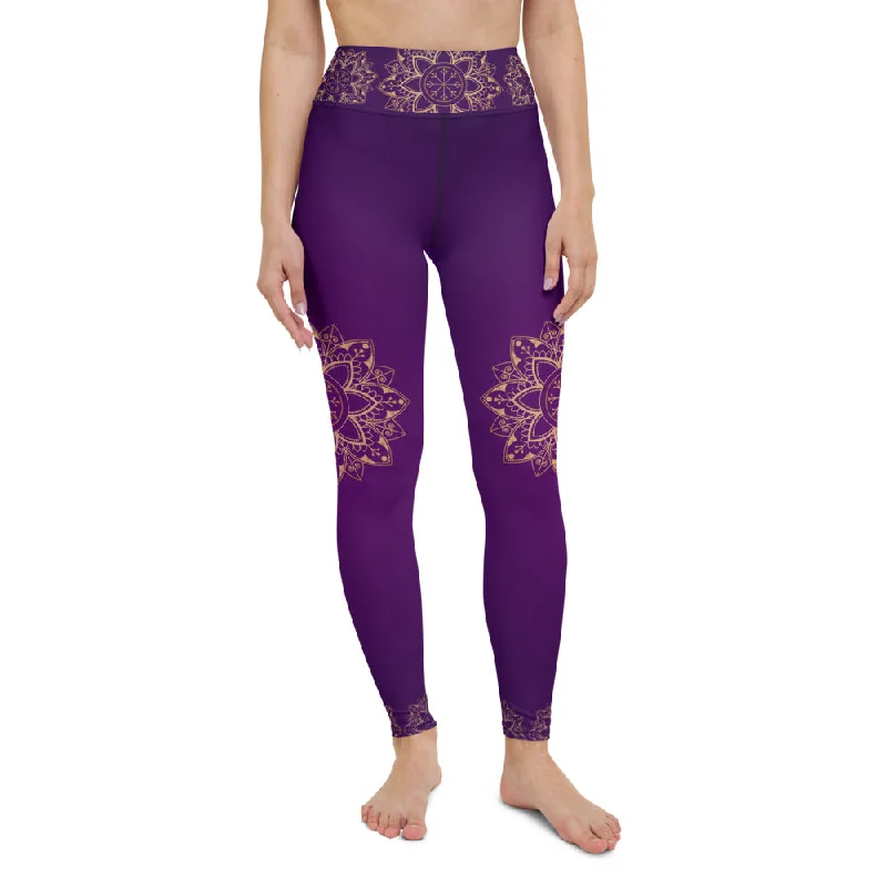 Exclusive Discount Purple Gold Mandala High Waist Womens Yoga Leggings